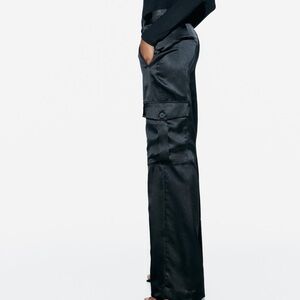 Zara black satin cargo pants